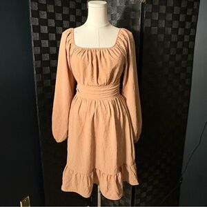 Dokotoo Square Neck Tie-Backless Lantern Sleeve A-line Mini Dress Dusty Rose S